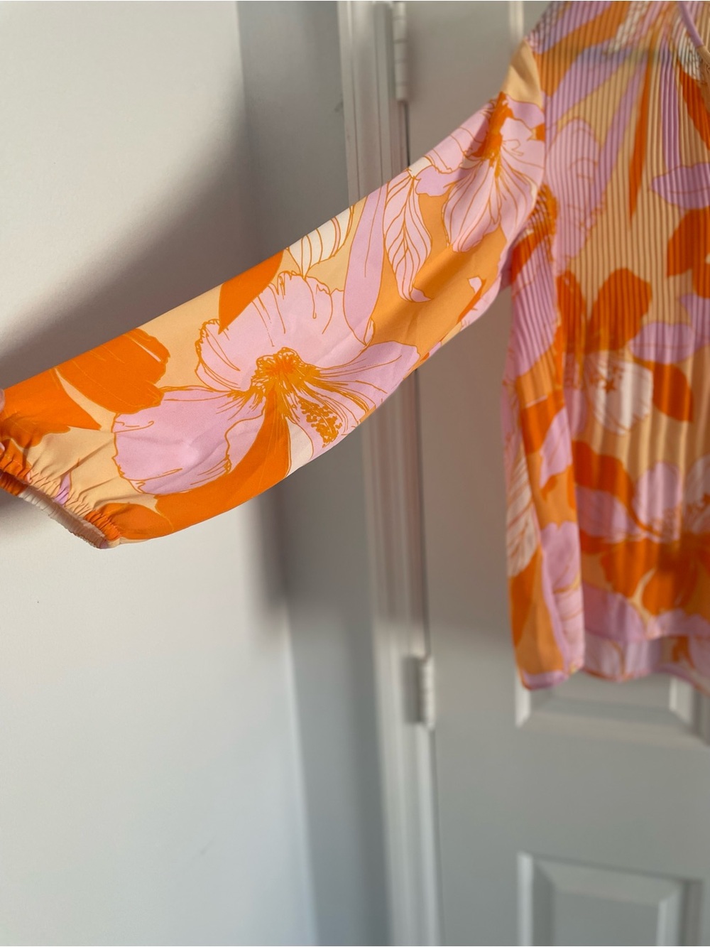 DR2 Pink & Orange Floral Pleated V-Neck Blouse - Picture 7 of 7